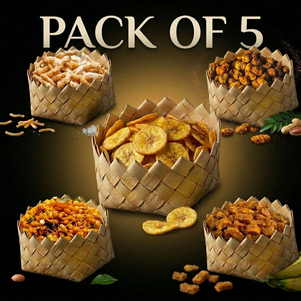 🎁✨ Pack of 5  - Nendran Chips, Uperi Chips, Masala Peanuts, Inipu Karasev & Nagercoil Mixture