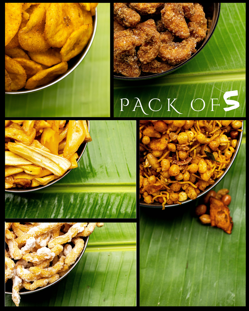 🎁✨ Pack of 5  - Nendran Chips, Uperi Chips, Jackfruit Chips, Inipu Karasev & Nagercoil Mixture